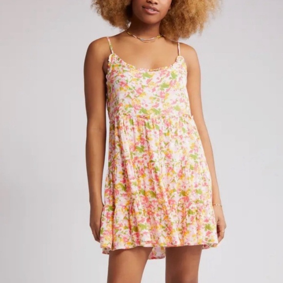 Nordstrom Dresses Bp Floral Print Tiered Babydoll Pink Reflection